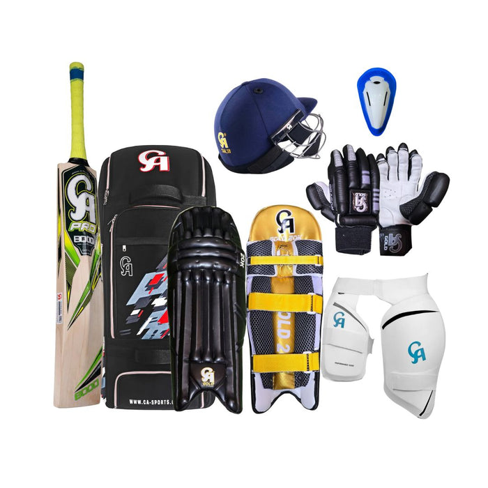 CA Premium English Willow Cricket Adult Kit 7 pc Set with Accessories, Bat, Kit Bag, Guard, Gloves