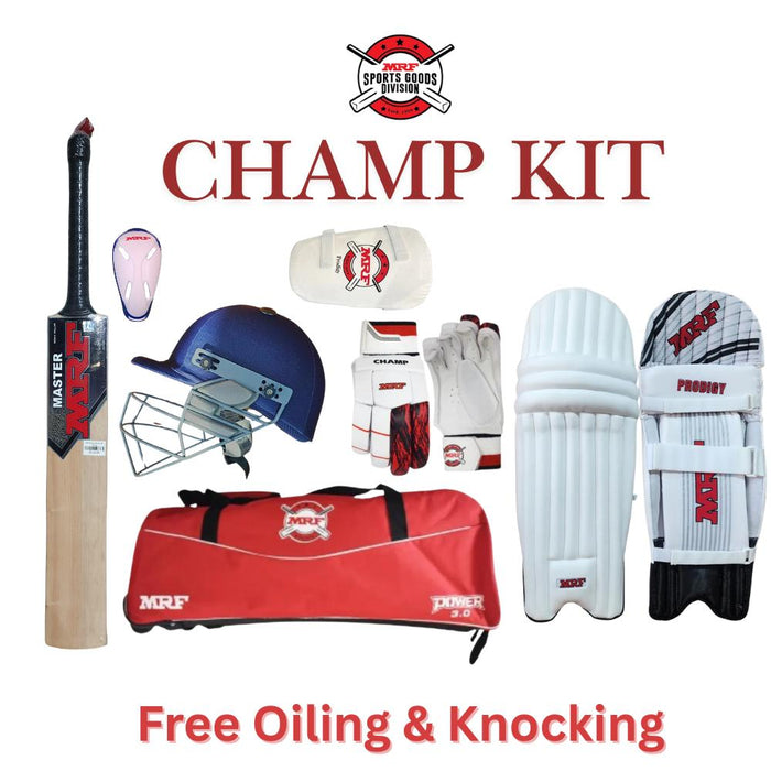 MRF Champ Kashmir Willow Cricket Kit Set - Complete Cricket Set for Adult