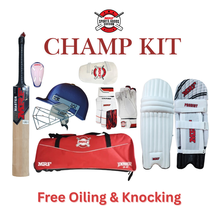 MRF Champ Kashmir Willow Cricket Kit Set - Complete Cricket Set for Adult