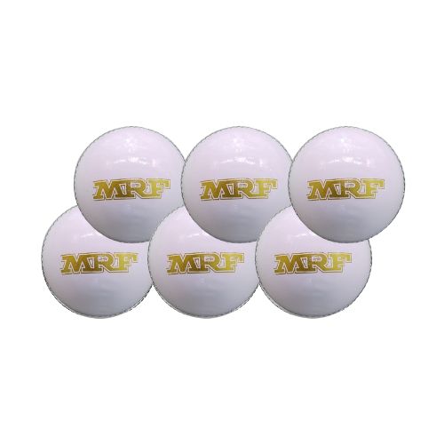 MRF Power White Ball Leather Ball for Cricket (Pack of 6)