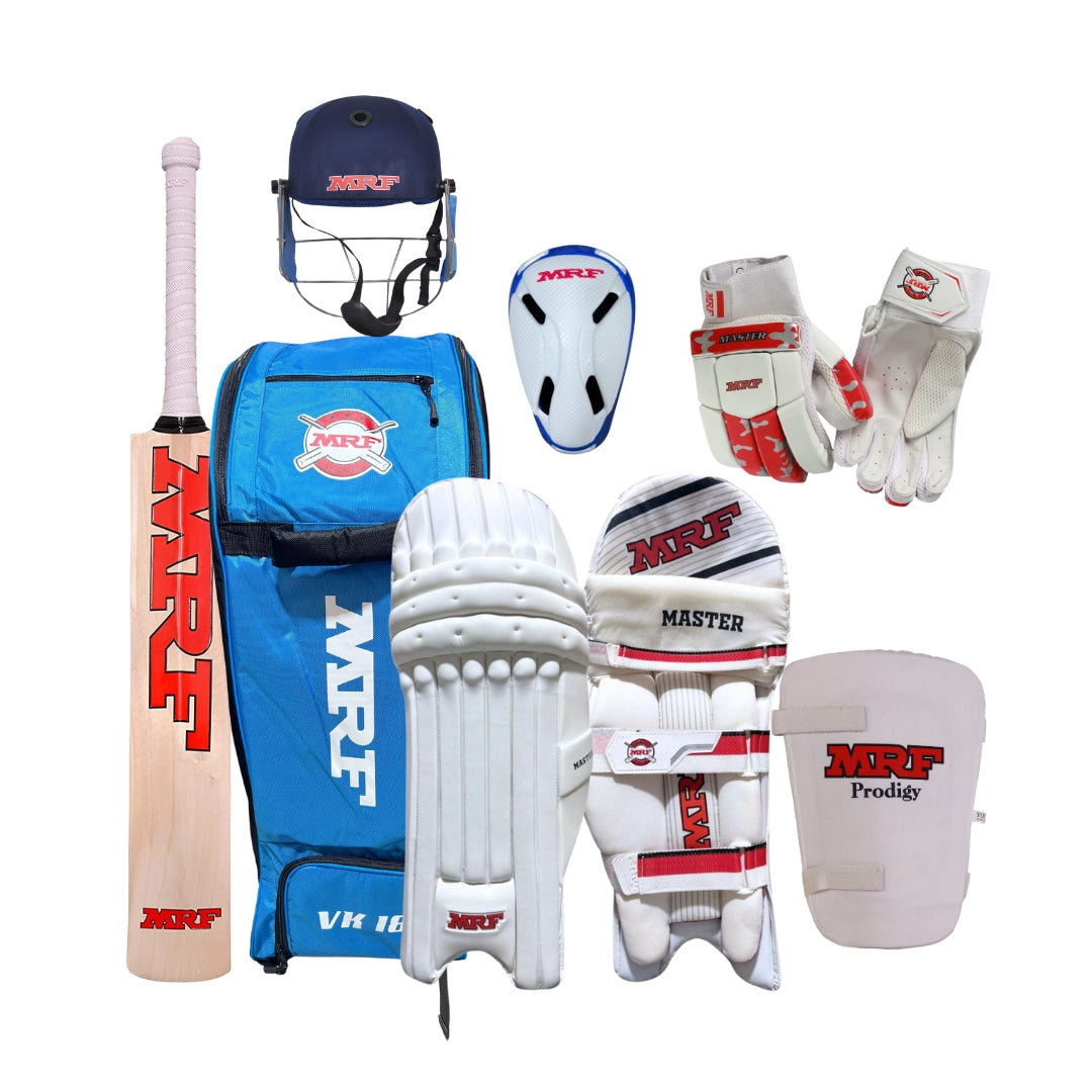 MRF English Willow Legend VK 18 Blue Cricket Kit Set - Complete Cricket Set for for Adult and Junior