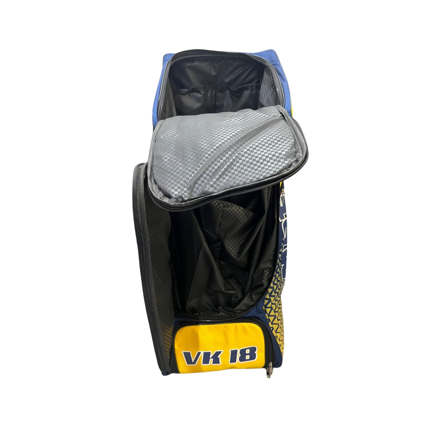 MRF VK 18 Senior Yellow Blue Cricket Kit Bag With Wheels