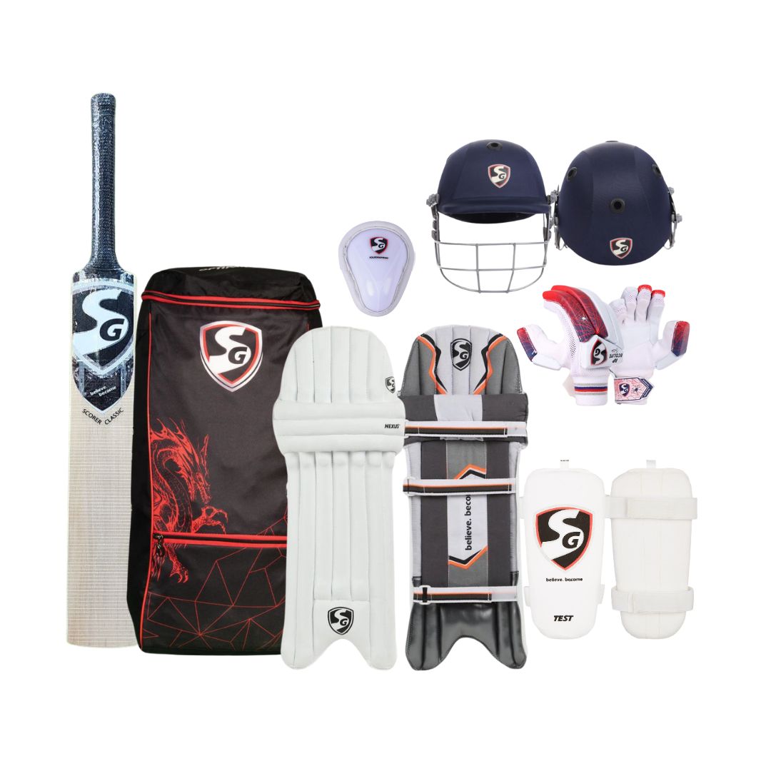 SG Scorer Classic Kashmir Willow Size 3 Cricket Kit Set, Complete Cricket Set for Junior