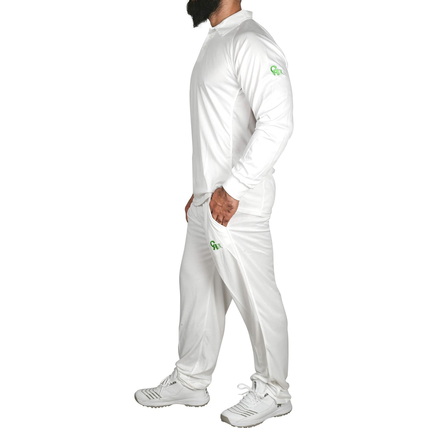 CA White Test Kit Cricket Shirt and Trouser Set Long Sleeves - Cricket Uniform