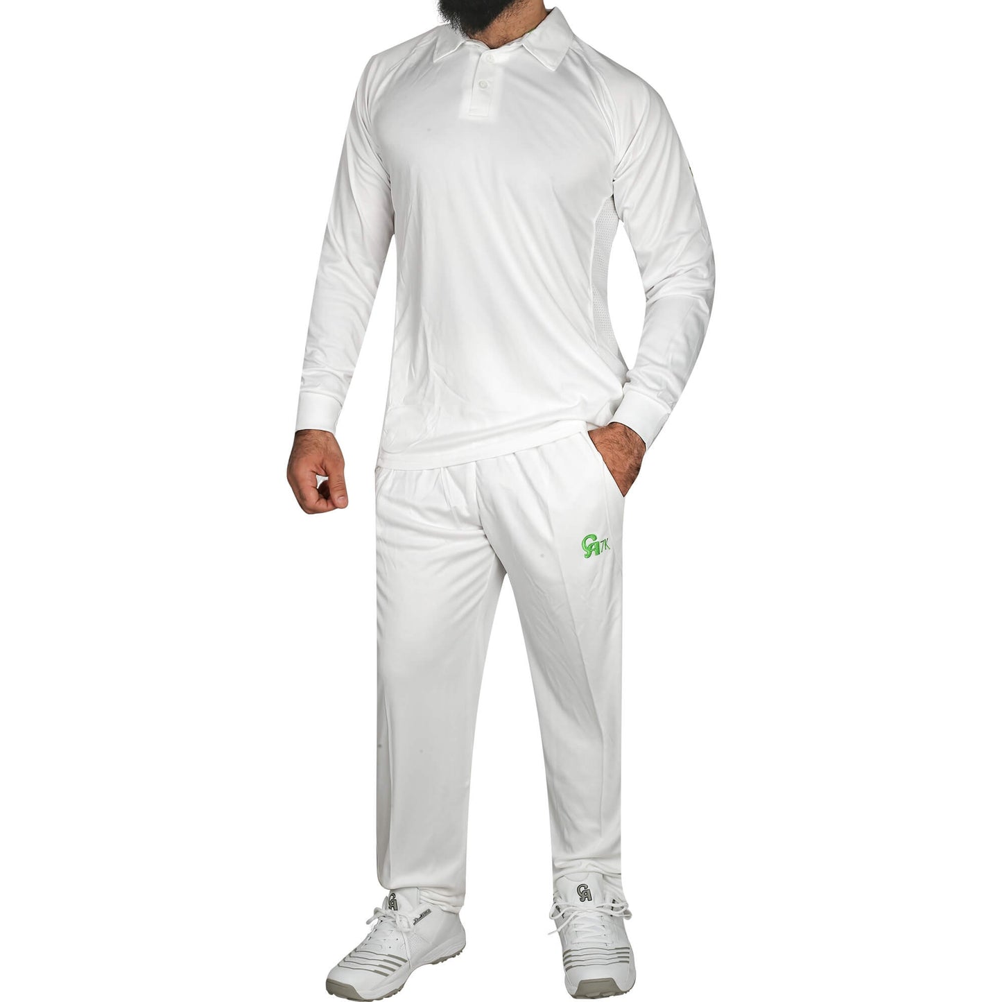 CA White Test Kit Cricket Shirt and Trouser Set Long Sleeves - Cricket Uniform