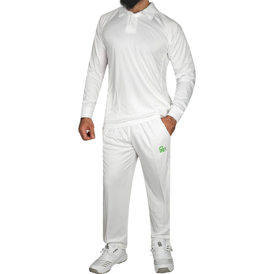 CA White Test Kit Cricket Shirt and Trouser Set Long Sleeves - Cricket Uniform