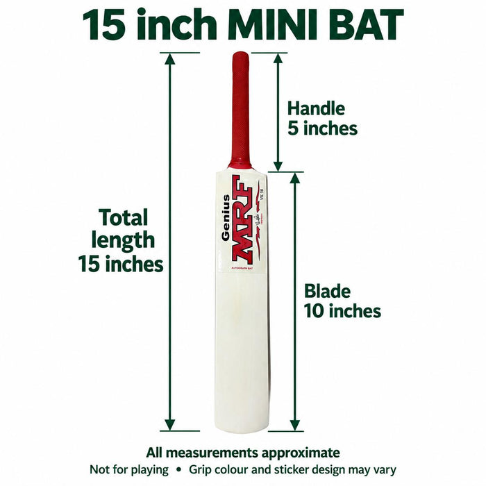 MRF 15 inch mini autograph bat dimensions with length handle and blade arrows