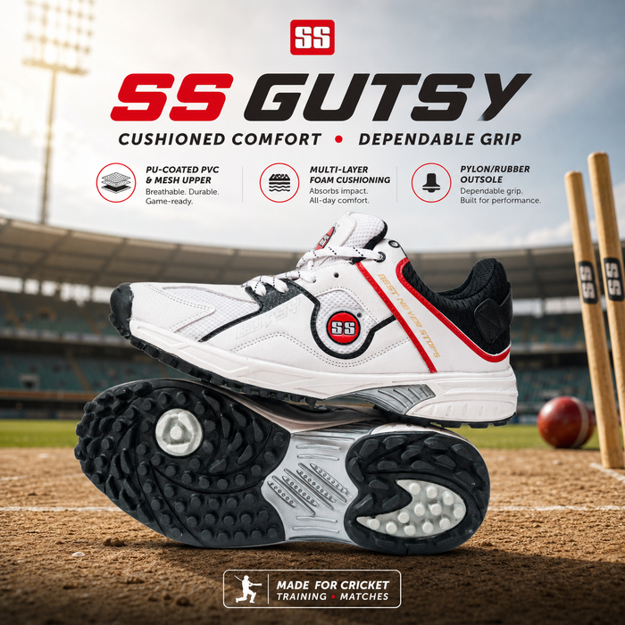 SS Gutsy White/Black/Red Cricket Shoes