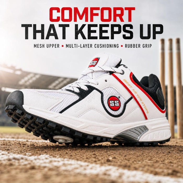 SS Gutsy White/Black/Red Cricket Shoes
