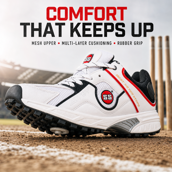 SS Gutsy White/Black/Red Cricket Shoes