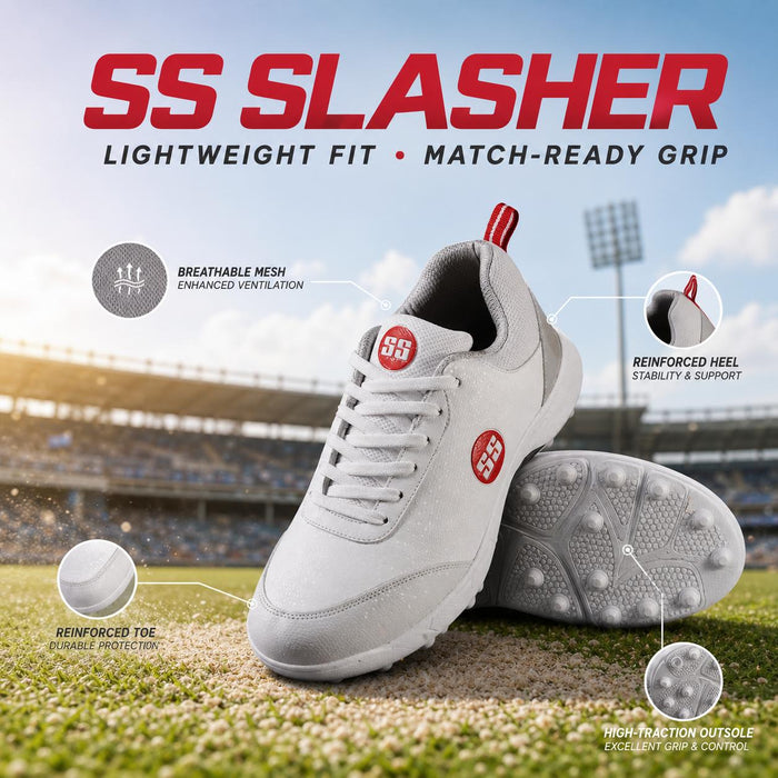 SS Slasher White/Grey/Red Cricket Shoes