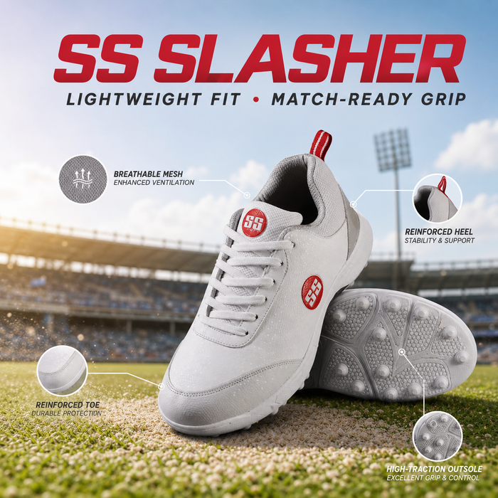 SS Slasher White/Grey/Red Cricket Shoes