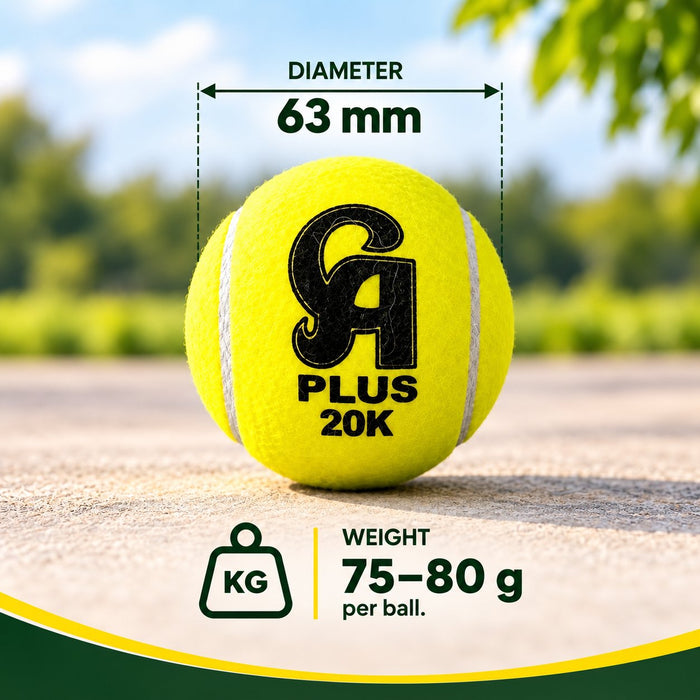 CA Plus 20K specifications, 63 mm diameter and 75-80 g per ball