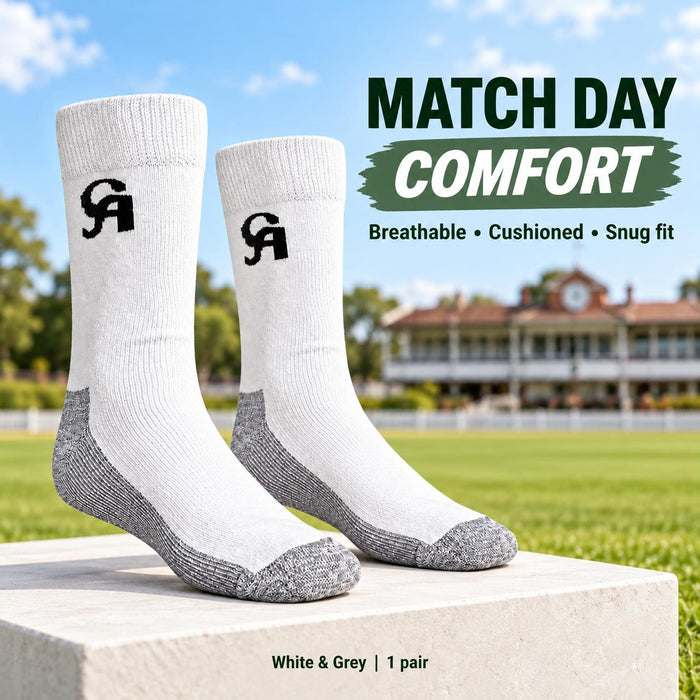 CA white and grey cricket socks product view