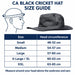 CA black cricket hat head circumference guide: Small 48-52, Medium 54-57, Large 57-60, XL 60-63 and XXL 63-65 cm