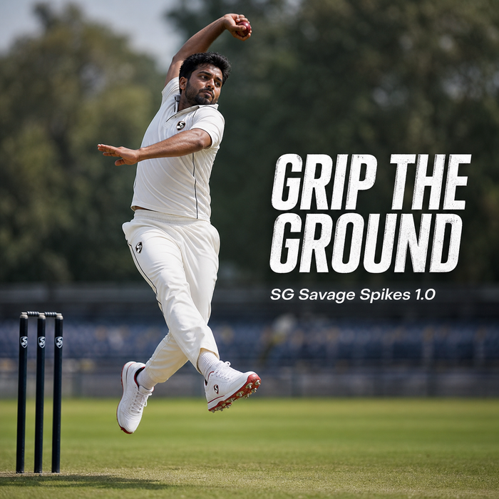SG Savage Spikes 1.0 White/Red/Grey Cricket Spike Shoes