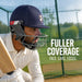 Side profile of adult cricketer wearing SG Aerotuff navy blue cricket helmet