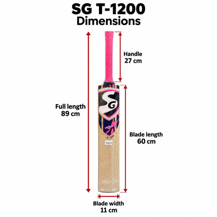 SG T-1200 tennis ball scoop bat - dimensions with measurement arrows