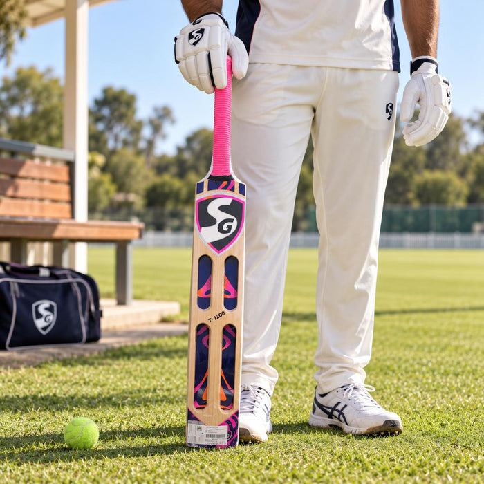 SG T-1200 tennis ball scoop bat - cricket ground lifestyle view