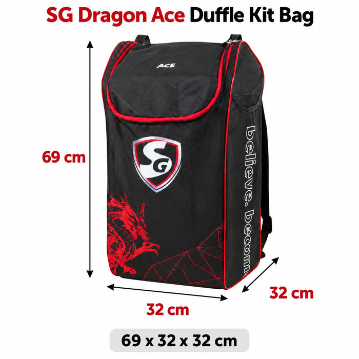 SG Dragon Ace kit bag - arrows showing 69 x 32 x 32 cm