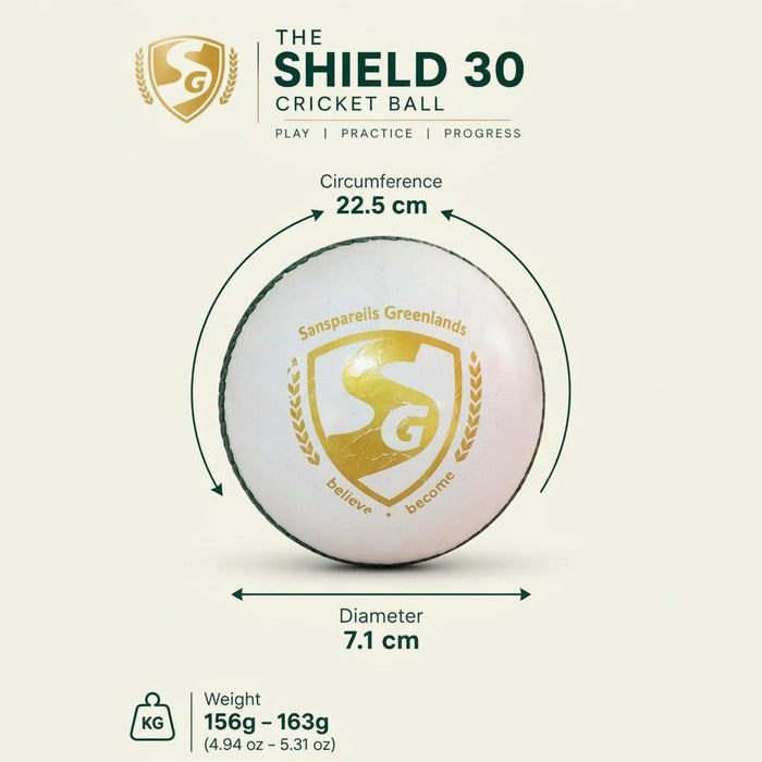 SG Shield 30 White Cricket Leather Ball