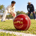 SG Super Red Youth leather ball - cricket ground lifestyle view