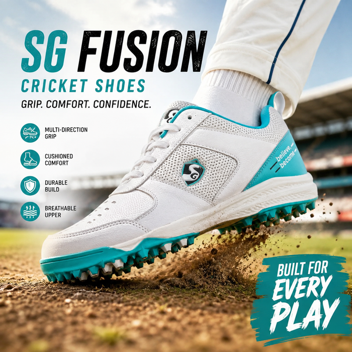 SG Fusion White/Teal Cricket Shoes