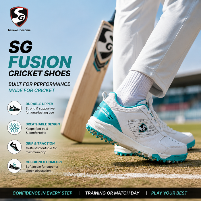 SG Fusion White/Teal Cricket Shoes