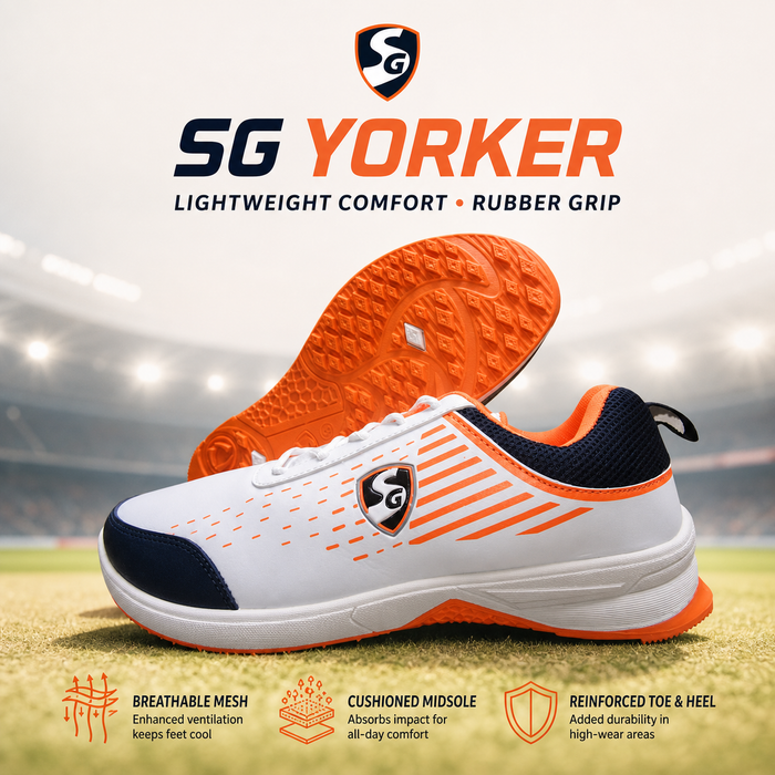 SG Yorker White/Navy/Orange Cricket Shoes