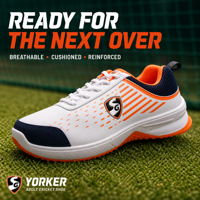 SG Yorker White/Navy/Orange Cricket Shoes