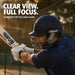 Side profile of adult cricketer wearing SG Pro Shield navy blue cricket helmet