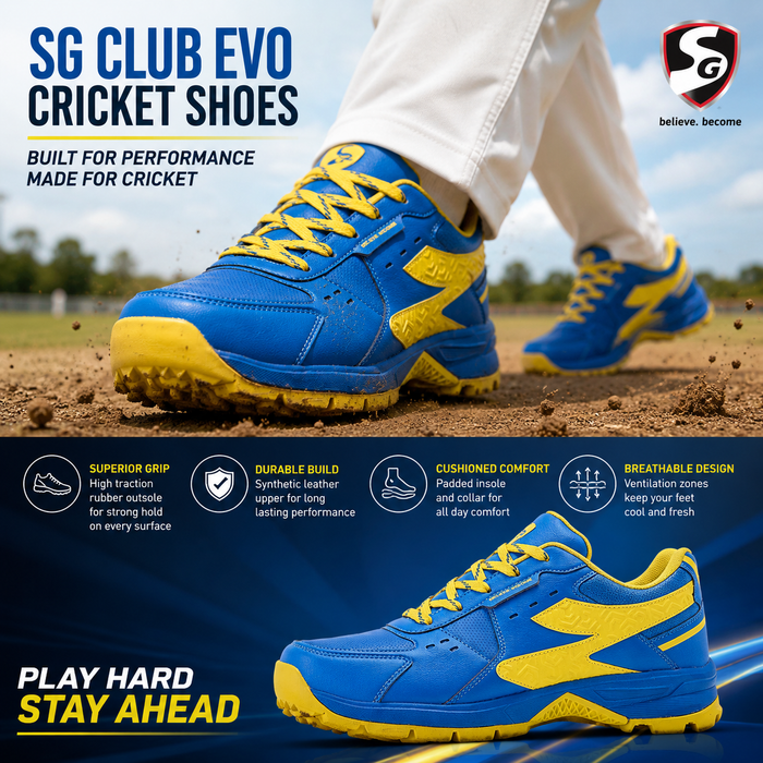 SG Club Evo Blue/Yellow Cricket Shoes
