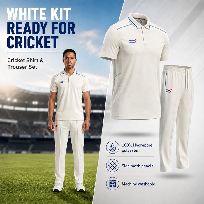 Cricket White Shirt and Trouser Set Short Sleeves for Adults - Cricket Uniform
