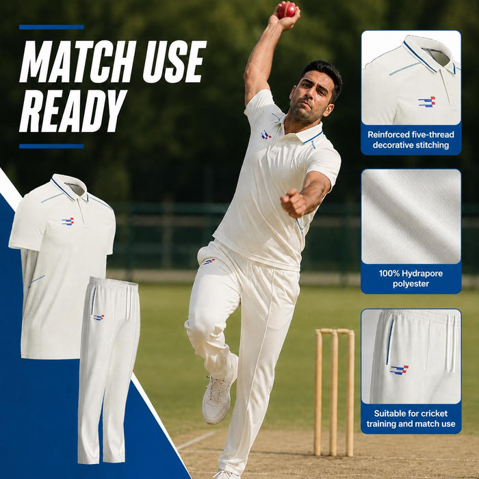 Cricket White Shirt and Trouser Set Short Sleeves for Adults - Cricket Uniform