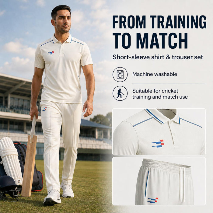 Cricket White Shirt and Trouser Set Short Sleeves for Adults - Cricket Uniform