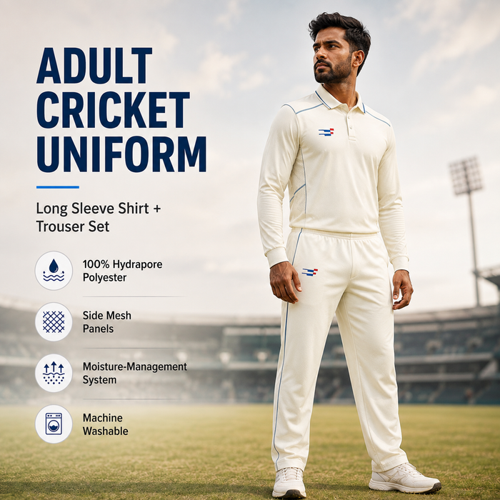 Cricket White Shirt and Trouser Set Long Sleeves for Adults - Cricket Uniform