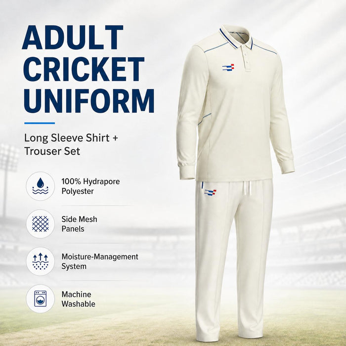 Cricket White Shirt and Trouser Set Long Sleeves for Adults - Cricket Uniform