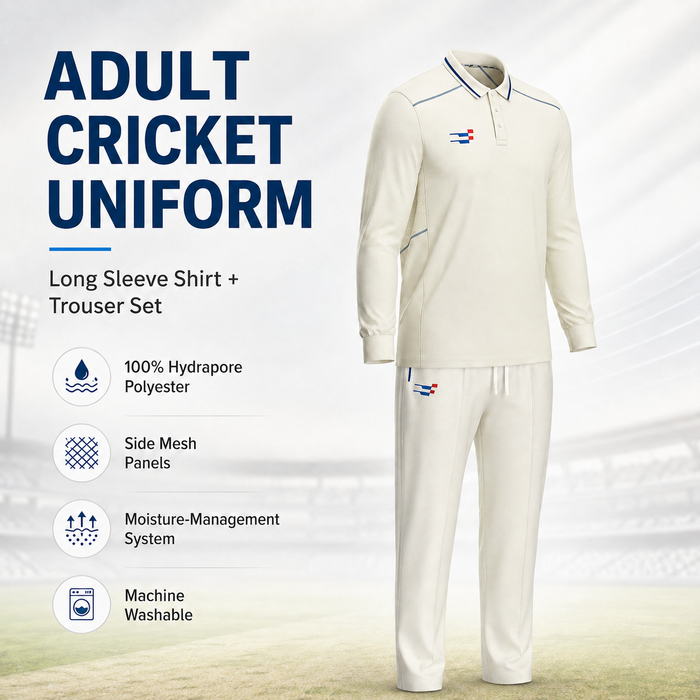 Cricket White Shirt and Trouser Set Long Sleeves for Adults - Cricket Uniform