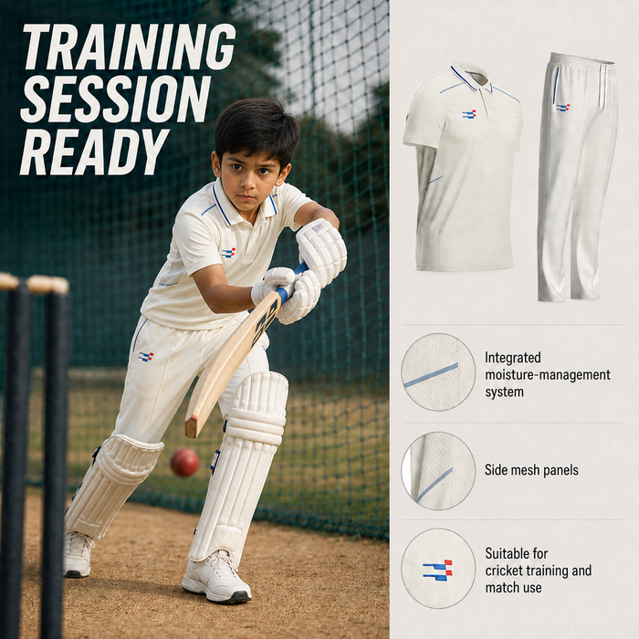 Cricket White Shirt and Trouser Set Short Sleeves for Juniors - Cricket Uniform