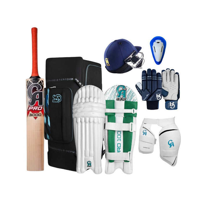 CA Budget English Willow Cricket Adult Kit 7 pc Set with Accessories, Bat, Kit Bag, Guard, Gloves