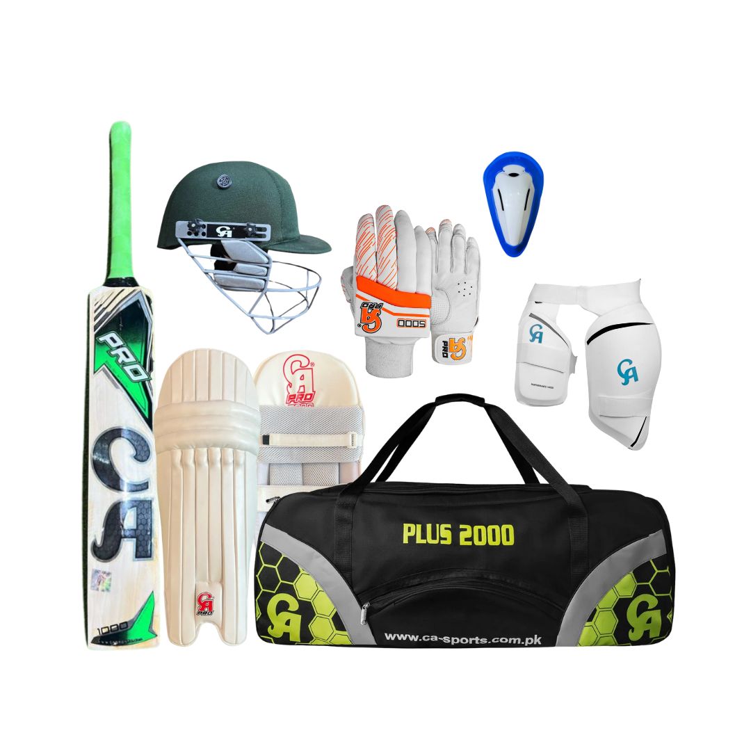 CA Starter English Willow Cricket Adult Kit 7 pc Set with Accessories, Bat, Kit Bag, Guard, Gloves