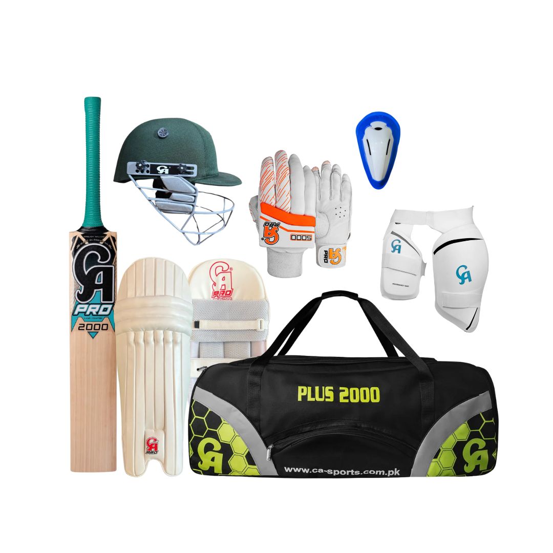 CA Starter English Willow Cricket Adult Kit 7 pc Set with Accessories, Bat, Kit Bag, Guard, Gloves