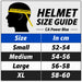 CA Power blue cricket helmet size guide in centimetres