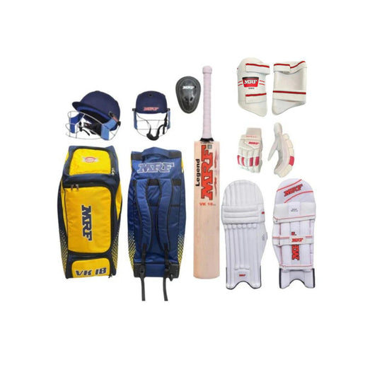 Cricket Kit, MRF VK 18 Senior Yellow Blue Cricket Adult Kit Bag Complete Set with Accessories