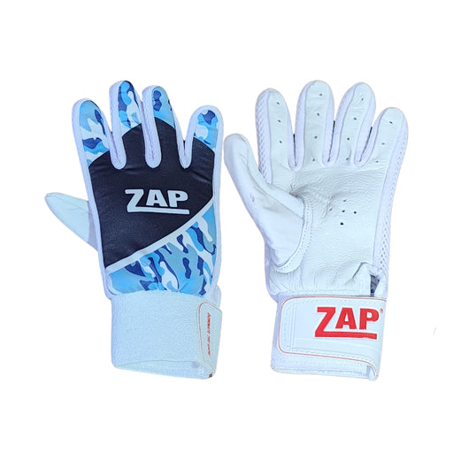 ZAP adult tennis cricket batting gloves blue - pair showing backhand and white palm