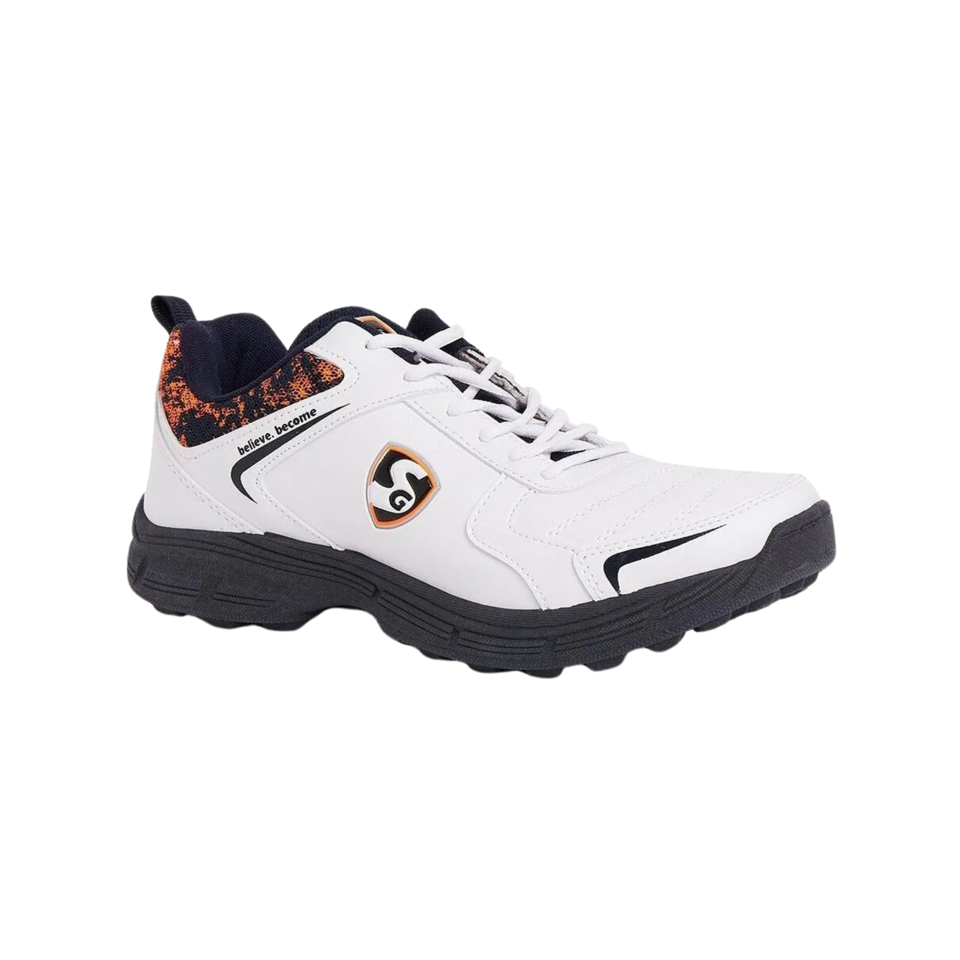 SG Savage Stud White/Navy/Orange Cricket Shoes