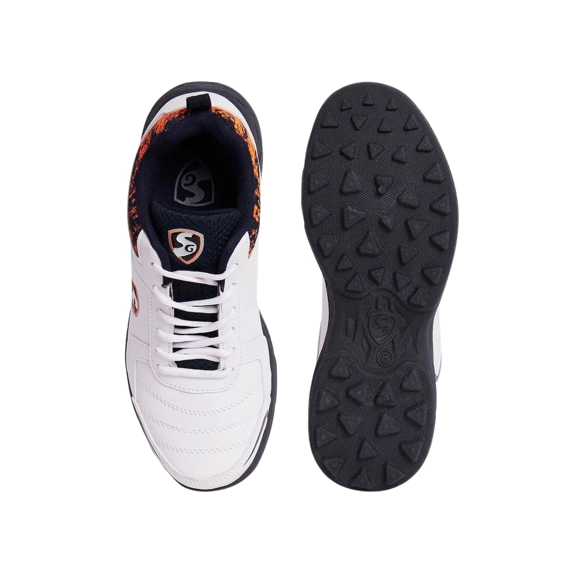SG Savage Stud White/Navy/Orange Cricket Shoes
