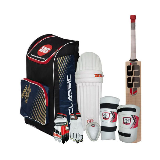SS Junior Kashmir Willow Cricket Kit 7 pc Set with Accessories Size 2-6 - Bag, Bat, Guards
