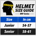 MRF Genius cricket helmet Junior and Senior size guide in centimetres