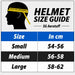 SG Aerotuff cricket helmet size guide: Small 54-56 cm, Medium 56-58 cm, Large 58-62 cm